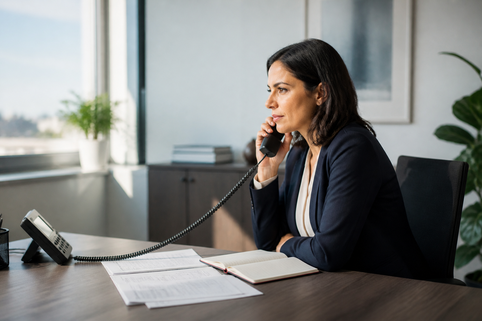 Illustrative credit control professional following up a payment by telephone